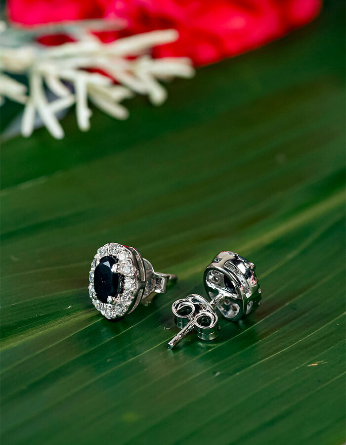 BLACK STUD WITH ZIRCON EARRINGS 92.5 SILVER