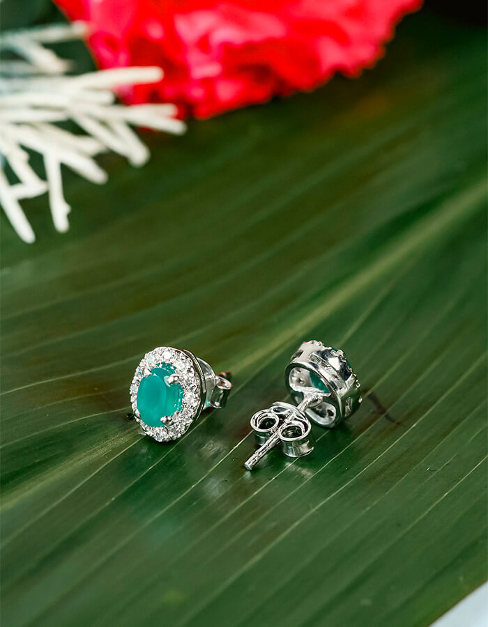 GREEN STUD WITH ZIRCON EARRINGS 92.5 SILVER