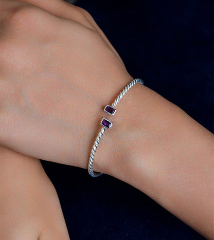 TWISTED WIRE BANGLE WITH AMETHYST STONE 92.5 SILVER