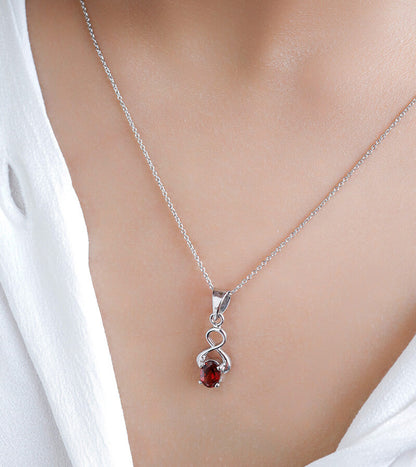 STYLISH GARNRET STONE PENDANT WITH LINK CHAIN 92.5 SILVER