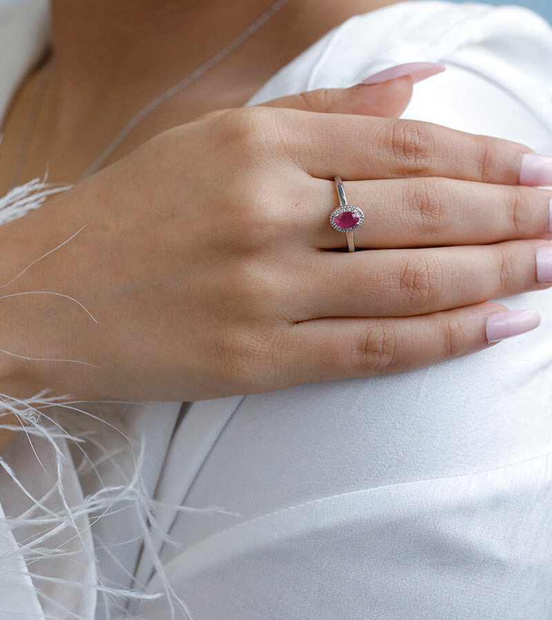 OVAL RUBY STONE RING 92.5 SILVER