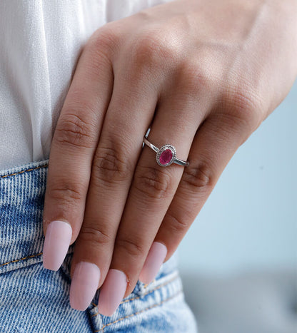 OVAL RUBY STONE RING 92.5 SILVER