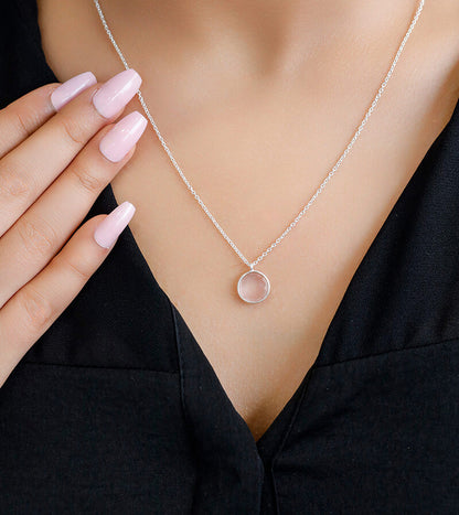 ROUND PINK PENDANT WITH LINK CHAIN 92.5 SILVER