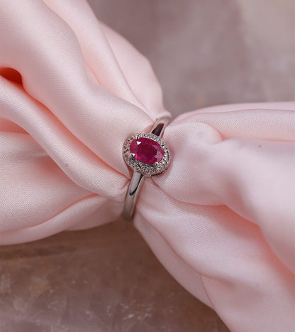 OVAL RUBY STONE RING 92.5 SILVER