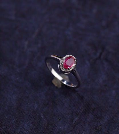 OVAL RUBY STONE RING 92.5 SILVER