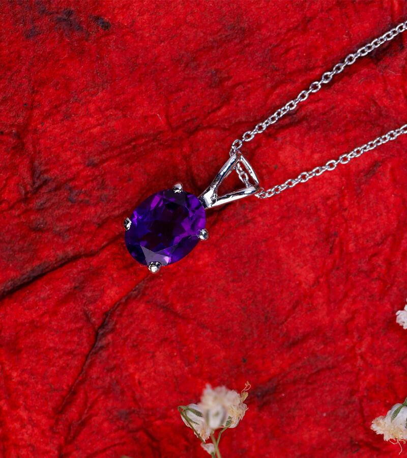 AMETHYST OVAL PENDANT WITH LINK CHAIN 92.5 SILVER