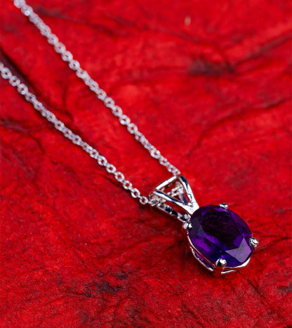 AMETHYST OVAL PENDANT WITH LINK CHAIN 92.5 SILVER