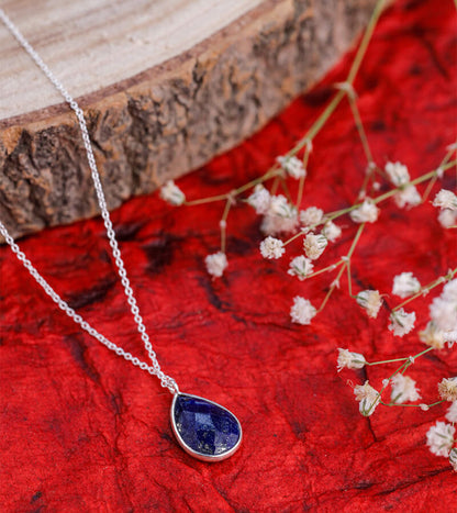 RAINDROP LAPIS PENDANT WITH LINK CHAIN 92.5 SILVER