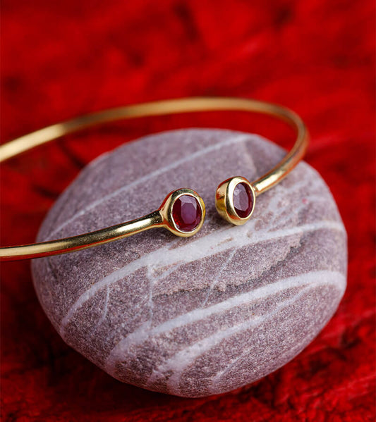 GOLD PLATED SILVER BANGLE WITH RUBY STONE 92.5 SILVER