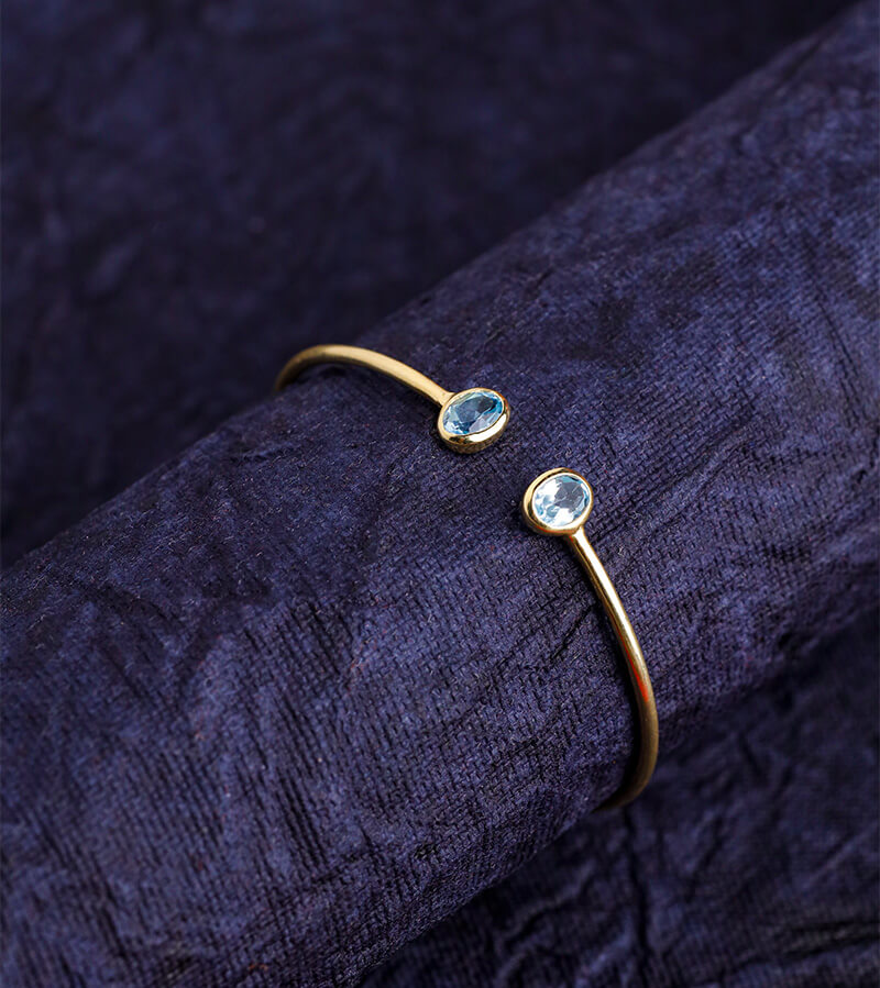 GOLD PLATED SILVER BANGLE WITH BLUE TOPAZ 92.5 SILVER