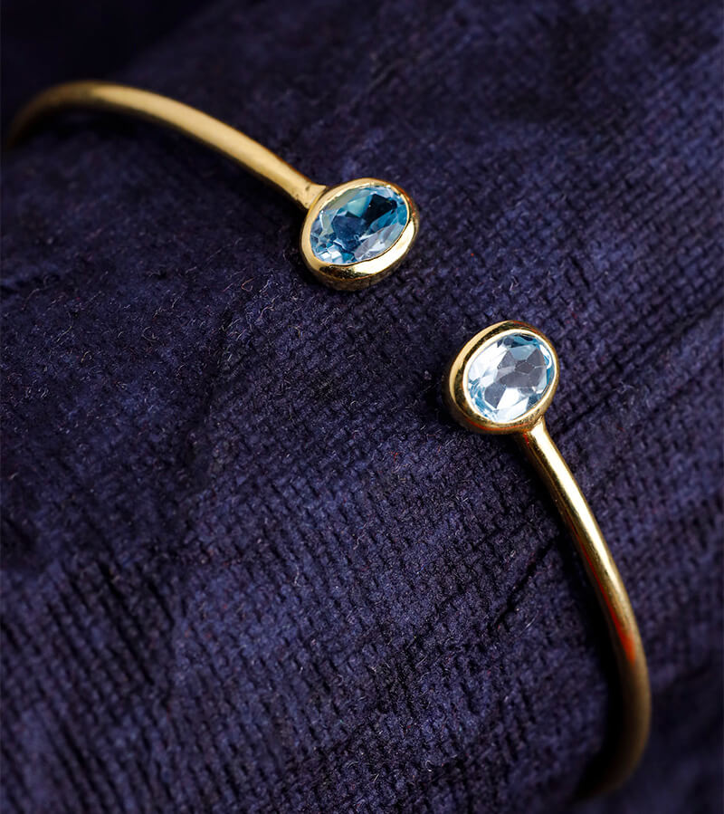 GOLD PLATED SILVER BANGLE WITH BLUE TOPAZ 92.5 SILVER