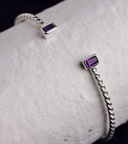 TWISTED WIRE BANGLE WITH AMETHYST STONE 92.5 SILVER