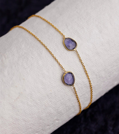 SILVER GOLD PLATED IOLITE ROSE CUT NECKLACE 92.5 SILVER