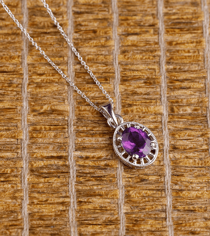 CUTSTONE AMETHYST PENDANT WITH LINK CHAIN 92.5 SILVER