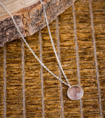 ROUND PINK PENDANT WITH LINK CHAIN 92.5 SILVER