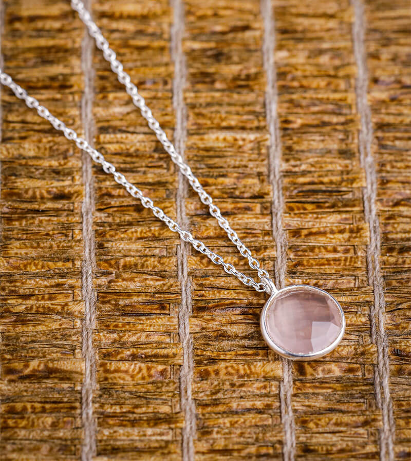 ROUND PINK PENDANT WITH LINK CHAIN 92.5 SILVER