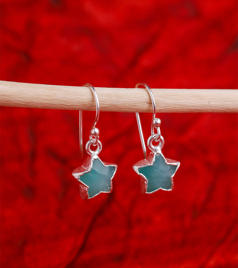 CHRYSOPRASE STAR EARING 92.5 SILVER