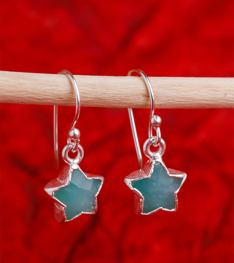 CHRYSOPRASE STAR EARING 92.5 SILVER